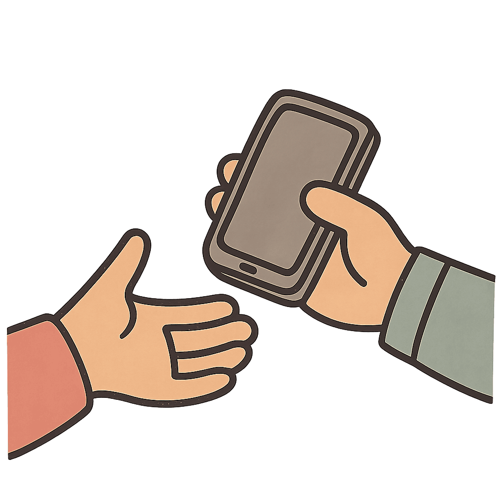 Illustration: just two pairs of hands, one passing a phone to the other
