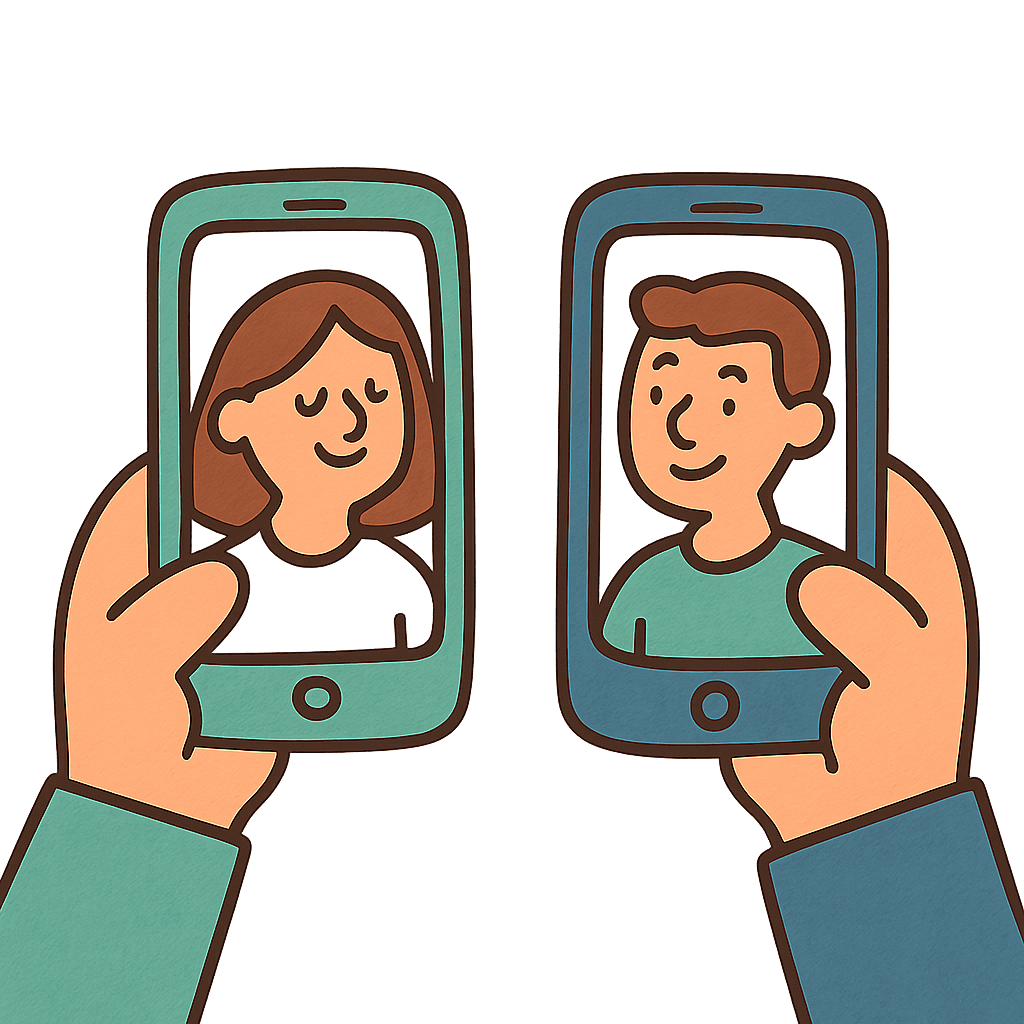 Illustration: two phones held up by two different hands, side by side